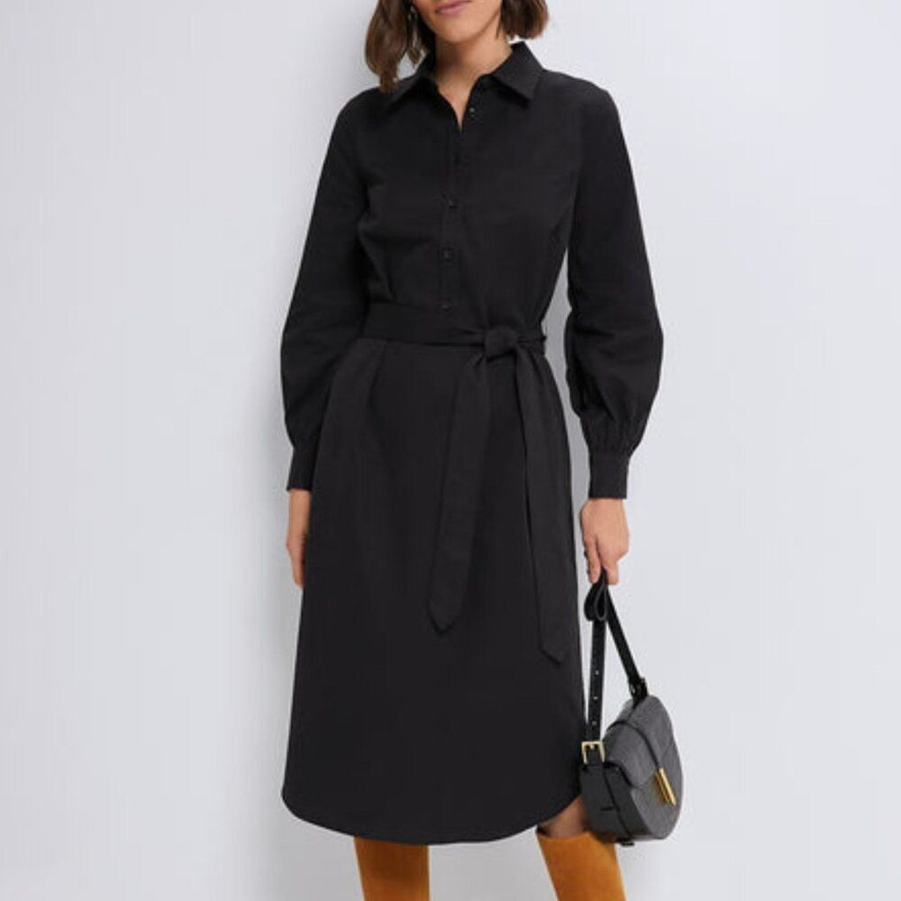 NWT - TUCKERNUCK - S - Black Lantern Sleeve Tory Shirt Midi Dress Belt‎ Pockets